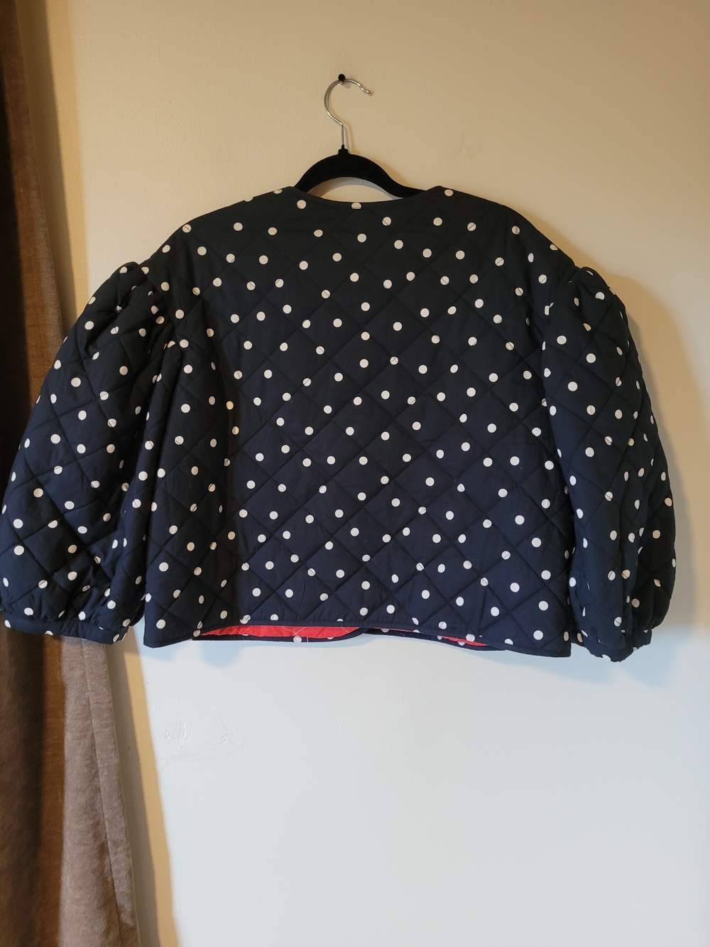 Clare V Navy and White Polka Dot Quilted Puff Sleeve Jacket - Picture 5 of 10